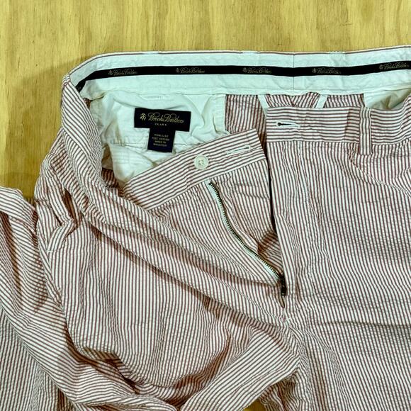 Brooks Brothers Clark Fit Mens 36x32 Cotton Seersucker Pants Red & White Stripe - Picture 7 of 11